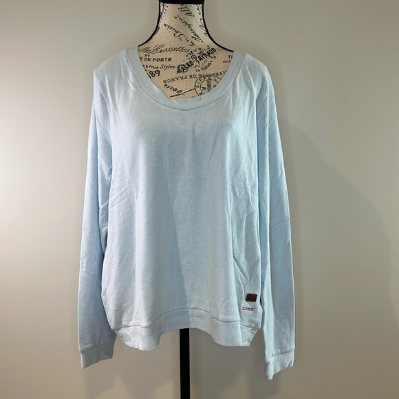 Peace Love World Sweaters - NWT Baby Blue Long Sleeve Scoop Neck Lace Up Back Top Size M/L P2P 22”